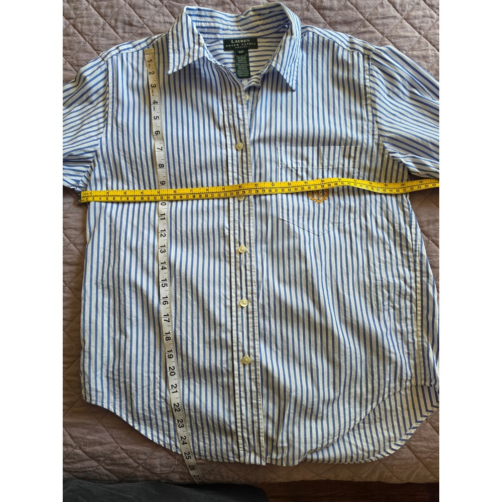 Ralph Lauren Striped Blue White Marine Embroidered Monogram Pocket Shirt sz 12P - Picture 5 of 7